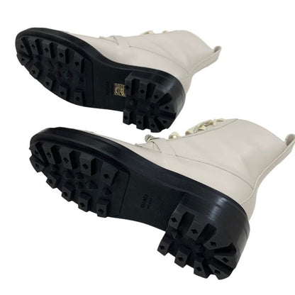 Hermes Funk Boots Short Boots Shoes Leather Ivory Silver Kelly Hardware Lace-up