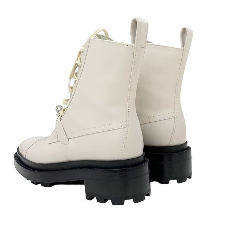 Hermes Funk Boots Short Boots Shoes Leather Ivory Silver Kelly Hardware Lace-up