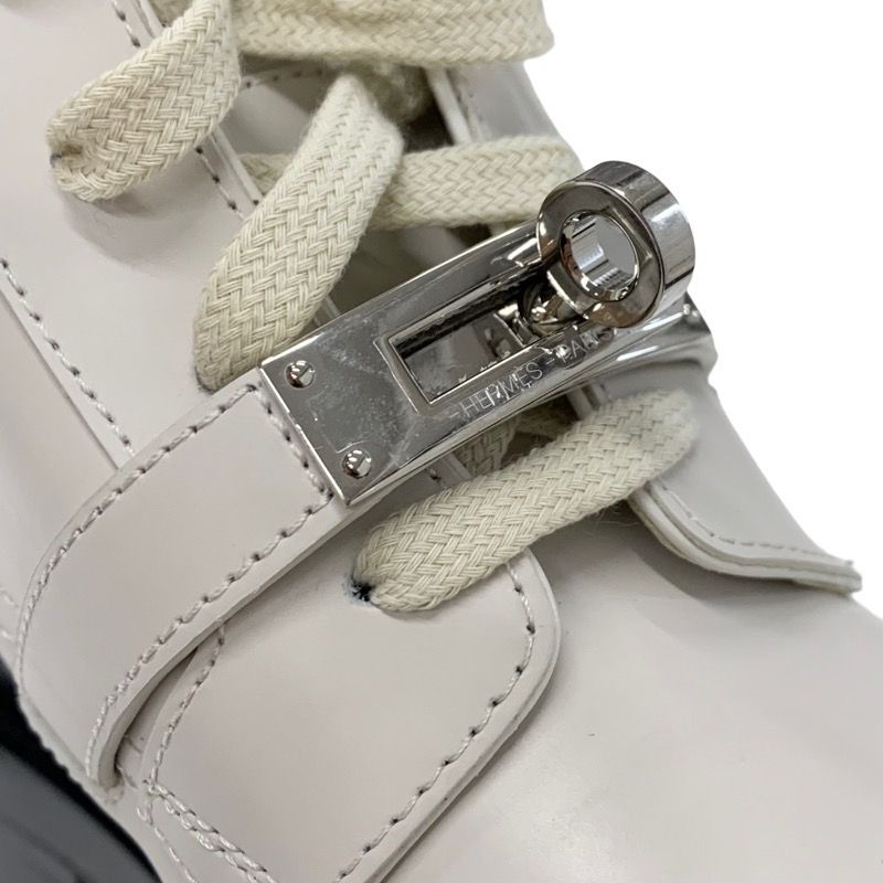 Hermes Funk Boots Short Boots Shoes Leather Ivory Silver Kelly Hardware Lace-up