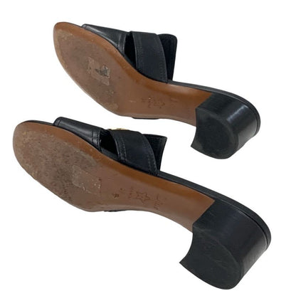 Christian DIOR 30 Montaigne Sandals Shoes Leather Black Gold Logo Mules