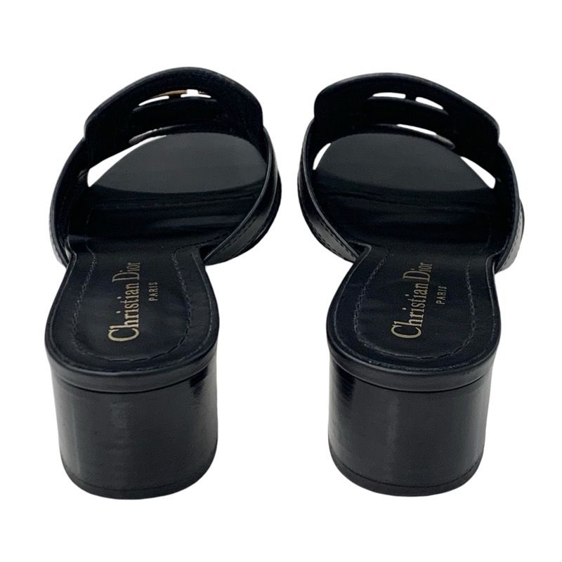 Christian DIOR 30 Montaigne Sandals Shoes Leather Black Gold Logo Mules