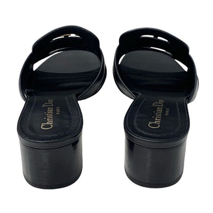 Christian DIOR 30 Montaigne Sandals Shoes Leather Black Gold Logo Mules