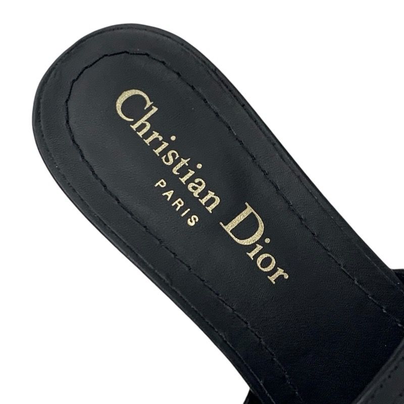 Christian DIOR 30 Montaigne Sandals Shoes Leather Black Gold Logo Mules