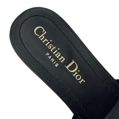 Christian DIOR 30 Montaigne Sandals Shoes Leather Black Gold Logo Mules