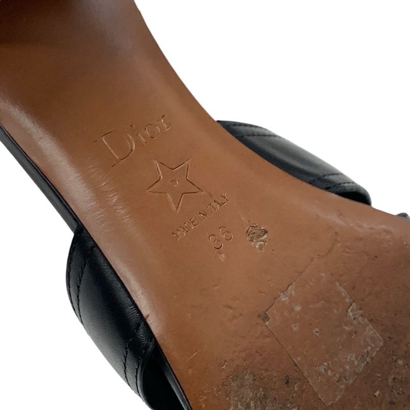 Christian DIOR 30 Montaigne Sandals Shoes Leather Black Gold Logo Mules