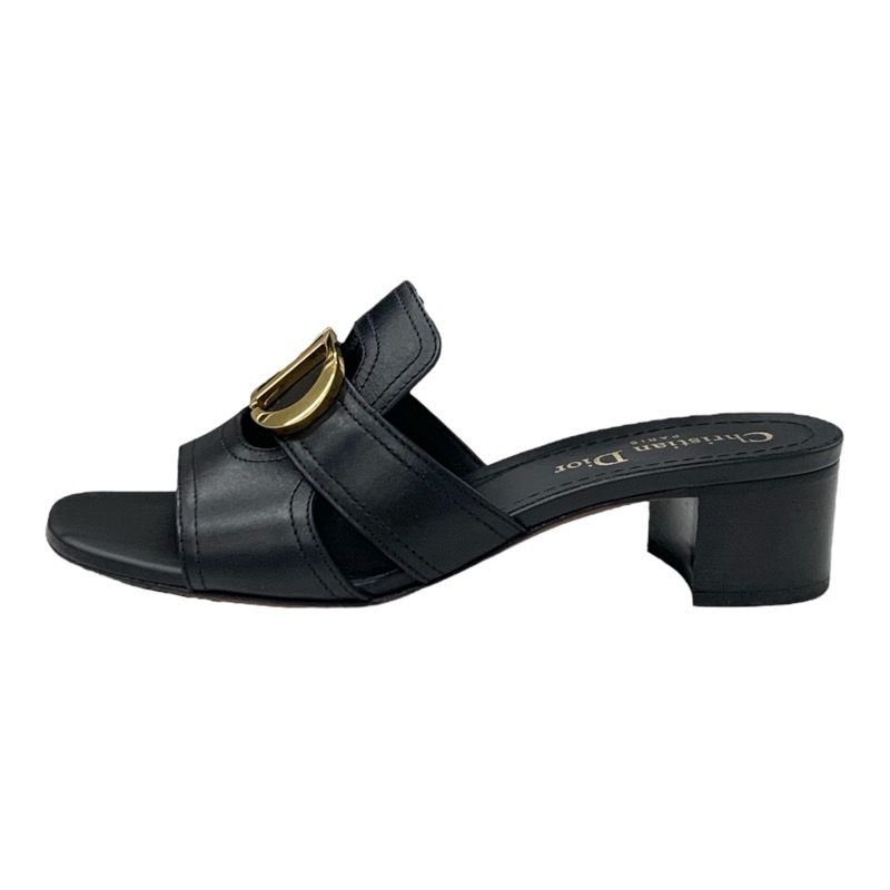 Christian DIOR 30 Montaigne Sandals Shoes Leather Black Gold Logo Mules