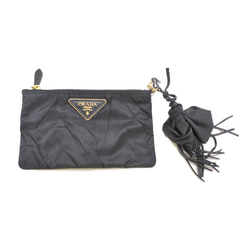 Prada Fringe Heart Charm Travel Pouch / 1n0005 / Black / Available For Next Day