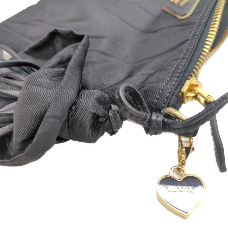 Prada Fringe Heart Charm Travel Pouch / 1n0005 / Black / Available For Next Day