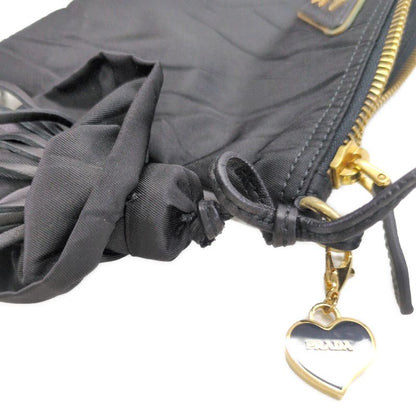 Prada Fringe Heart Charm Travel Pouch / 1n0005 / Black / Available For Next Day