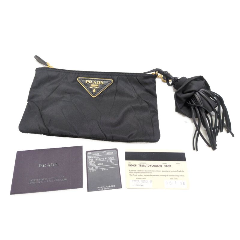 Prada Fringe Heart Charm Travel Pouch / 1n0005 / Black / Available For Next Day