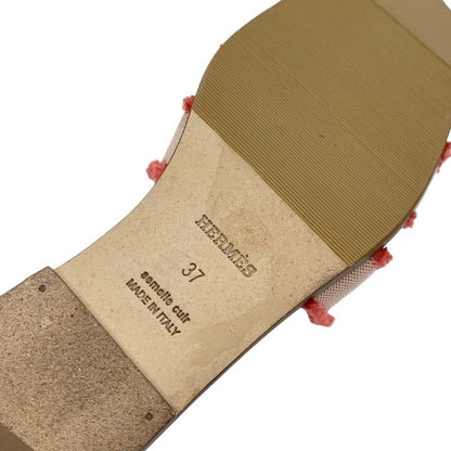 Hermes Oran Sandals Shoes Fabric Leather Pink Flat Sandals