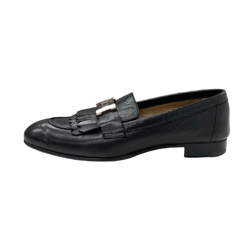 Hermes Royale Loafers Leather Shoes Leather Black Silver Moccasins Flat Shoes
