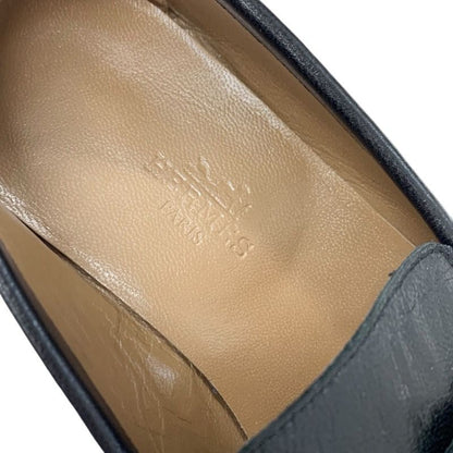Hermes Royale Loafers Leather Shoes Leather Black Silver Moccasins Flat Shoes