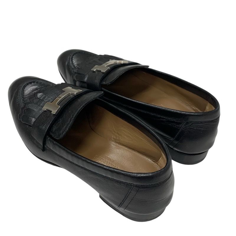 Hermes Royale Loafers Leather Shoes Leather Black Silver Moccasins Flat Shoes