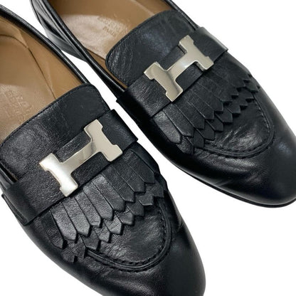 Hermes Royale Loafers Leather Shoes Leather Black Silver Moccasins Flat Shoes