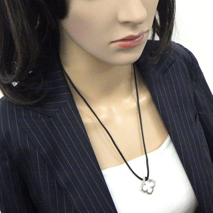 Cartier Pendant Top C Flat 18K White Gold Black Cotton Cord