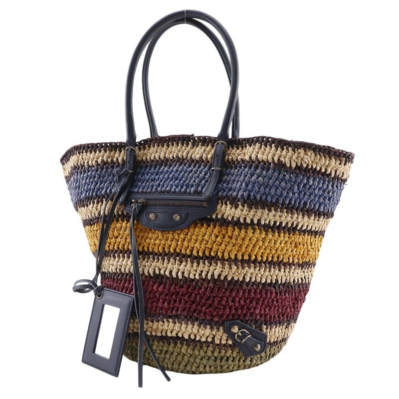 Balenciaga Cage Bag Raffia And Leather Women's Tote Bag