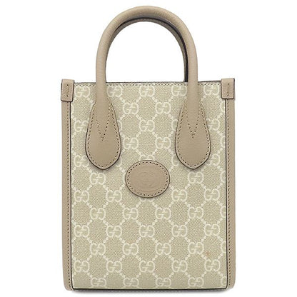 Gucci 2way Bag Interlocking G Mini Tote GG Supreme Canvas Beige Mattogo Old