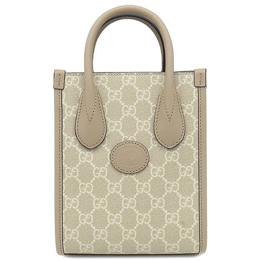 Gucci 2way Bag Interlocking G Mini Tote GG Supreme Canvas Beige Mattogo Old