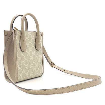 Gucci 2way Bag Interlocking G Mini Tote GG Supreme Canvas Beige Mattogo Old