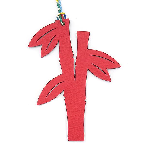 Hermes Bag Charm Petit Ash Bamboo Vaux Epson Togo Red and Brown Red Brown