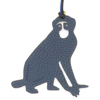 Hermes Bag Charm Petit Ash Sal Vaux Epson Togo Grey and Navy Blue Monkey Charm