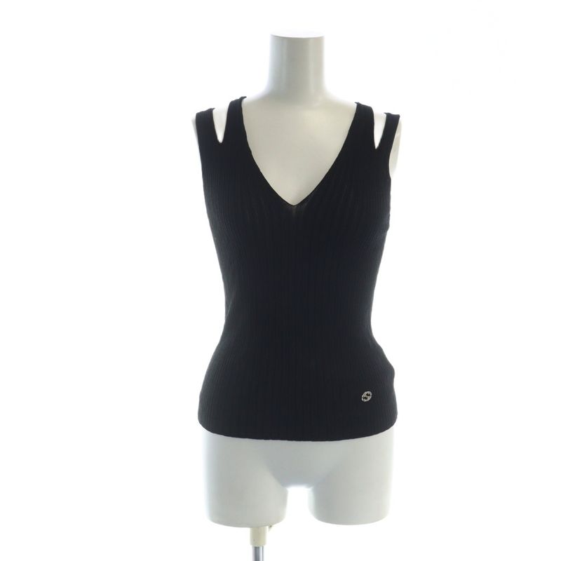 Gucci Ribbed Tank Top Interlocking Sleeveless Logo XS Black - GY01 MQ