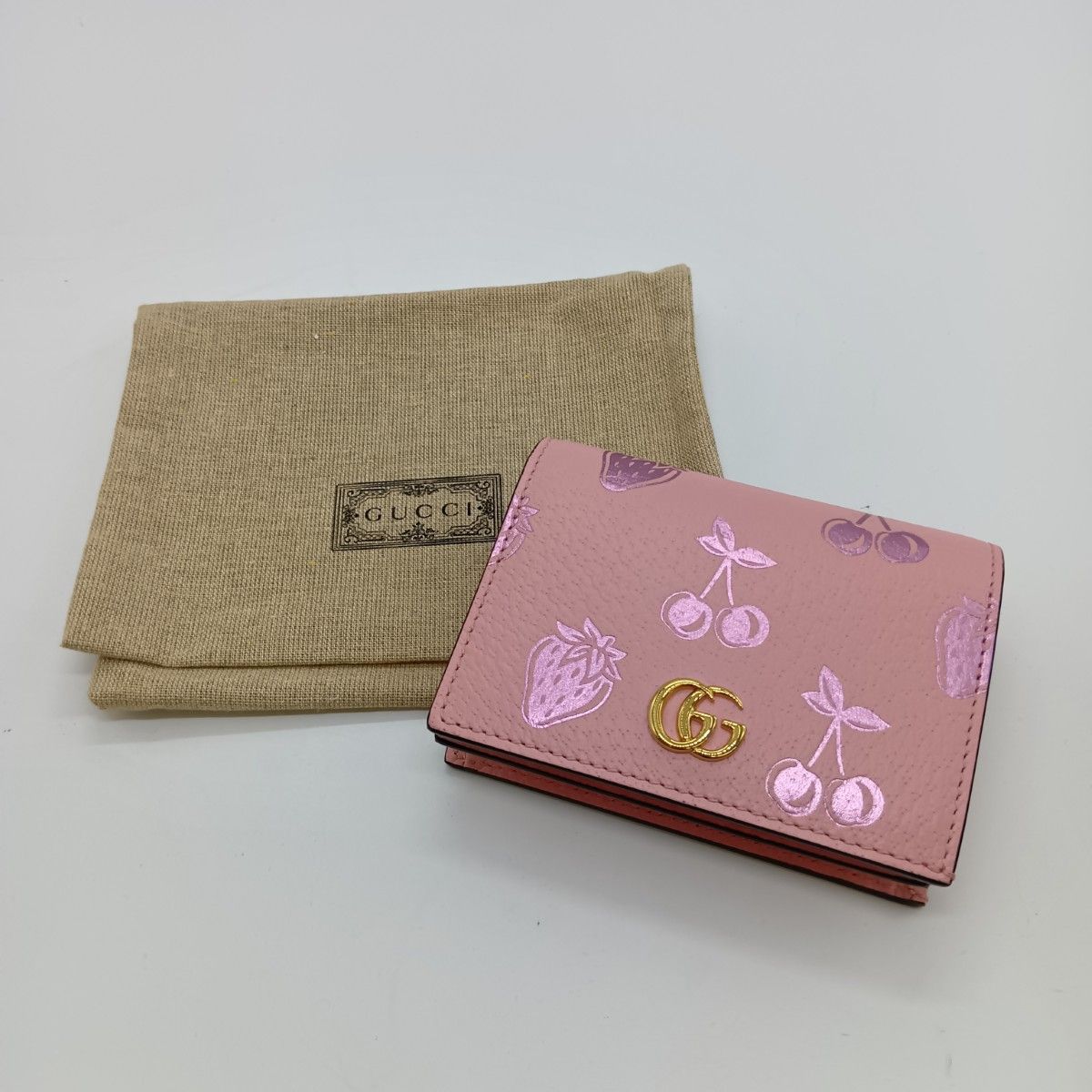 Gucci Ggmarmont Bifold Wallet Straberry & Cherry Marmont 456125 203887 Pink