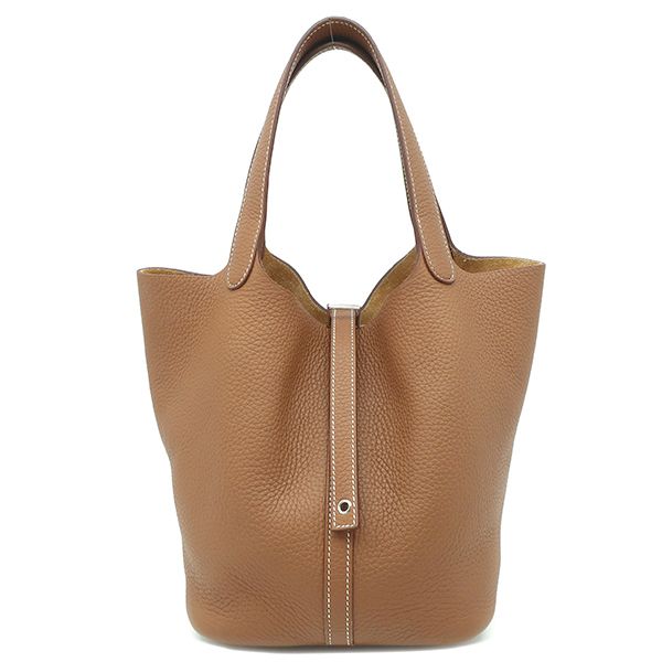 Hermes Handbag Picotin Lock MM Taurillon Clemence Gold Silver Hardware Brown