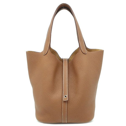 Hermes Handbag Picotin Lock MM Taurillon Clemence Gold Silver Hardware Brown