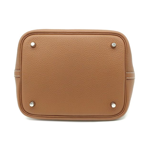 Hermes Handbag Picotin Lock MM Taurillon Clemence Gold Silver Hardware Brown