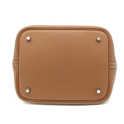 Hermes Handbag Picotin Lock MM Taurillon Clemence Gold Silver Hardware Brown