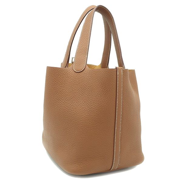 Hermes Handbag Picotin Lock MM Taurillon Clemence Gold Silver Hardware Brown