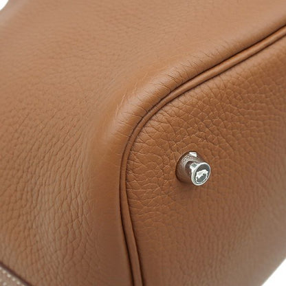 Hermes Handbag Picotin Lock MM Taurillon Clemence Gold Silver Hardware Brown