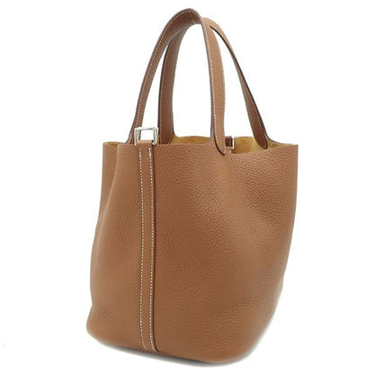 Hermes Handbag Picotin Lock MM Taurillon Clemence Gold Silver Hardware Brown