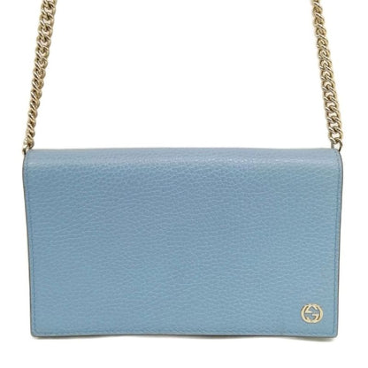 Gucci 466506 Interlocking G Leather Chain Shoulder Bag Wallet Bag Blue