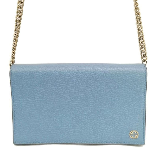Gucci 466506 Interlocking G Leather Chain Shoulder Bag Wallet Bag Blue