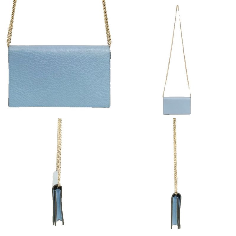 Gucci 466506 Interlocking G Leather Chain Shoulder Bag Wallet Bag Blue