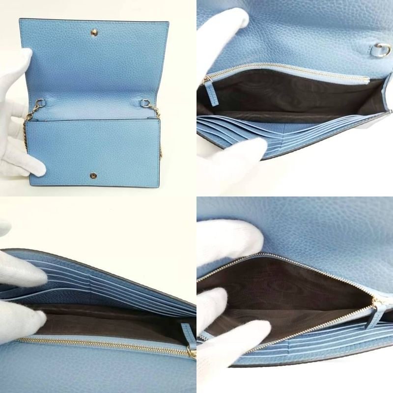 Gucci 466506 Interlocking G Leather Chain Shoulder Bag Wallet Bag Blue