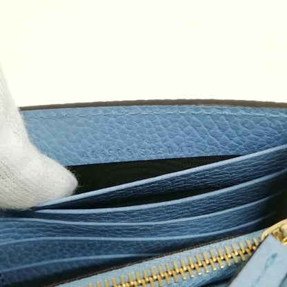 Gucci 466506 Interlocking G Leather Chain Shoulder Bag Wallet Bag Blue