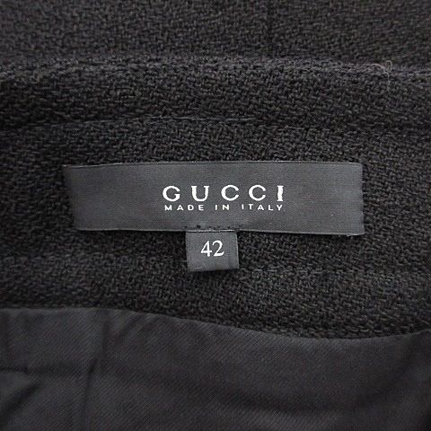 Gucci Skirt Flared Skirt Mini Length Pleated Wool Black 42 AA