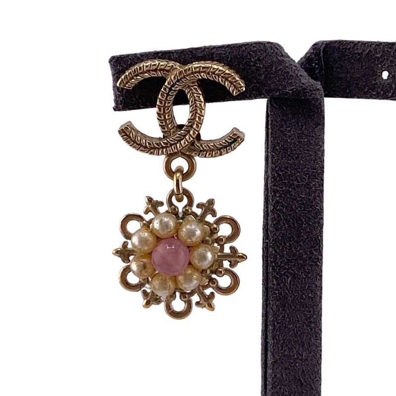 Chanel B16C Coco Mark Flower Earrings Brand Jewelry Accessories Gold Ladies