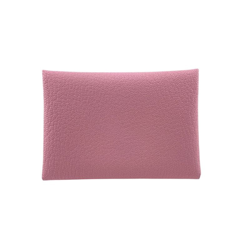 Hermes W Calvi Duo Silver Hardware Coin Case Wallet Branded Coin Purse Pink