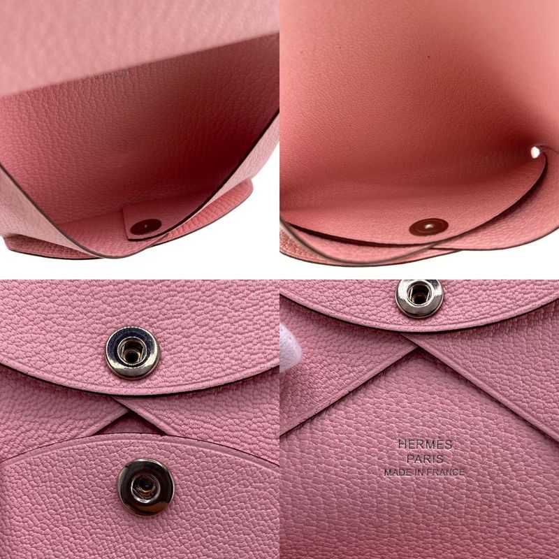 Hermes W Calvi Duo Silver Hardware Coin Case Wallet Branded Coin Purse Pink