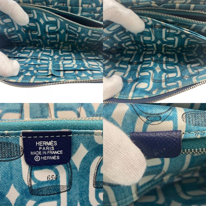 Hermes Azap Long Silk Inn Round Zipper Long Wallet Branded Card Holder Coin