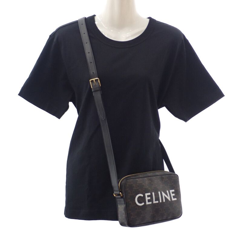 Celine Medium Messenger 194502cim.38og Shoulder Bag PVC Black Gold Hardware