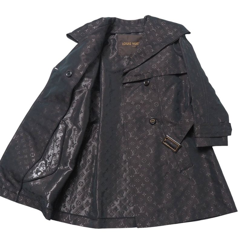 Louis Vuitton Trench Coat Size 38 Monogram Satin Logo Allover Belted Double