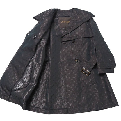 Louis Vuitton Trench Coat Size 38 Monogram Satin Logo Allover Belted Double