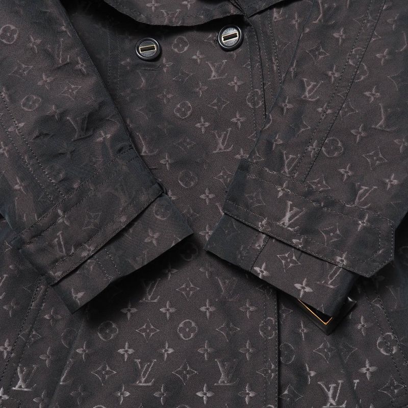 Louis Vuitton Trench Coat Size 38 Monogram Satin Logo Allover Belted Double