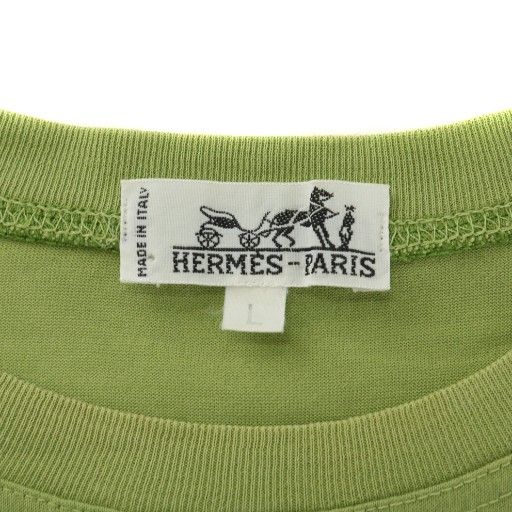Hermes T-shirt Cut And Sewn Short Sleeves Crew Neck Logo Embroidery L Green XZ